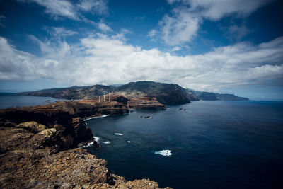 Scenic view of bay against sky