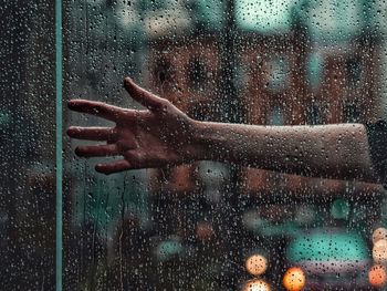 Close-up of raindrops on glass window