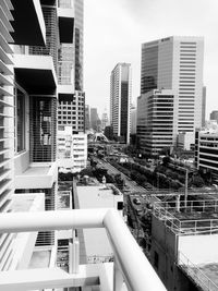 High angle view of buildings against sky