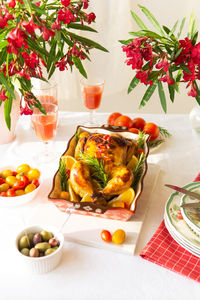 Baked chicken in the oven, homemade summer lunch.