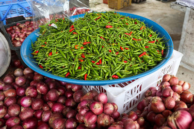 High angle view of vegetables in market