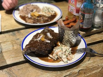 Close-up of meal served on table