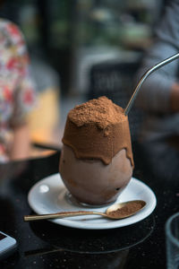 Close-up of chocolate cake on table