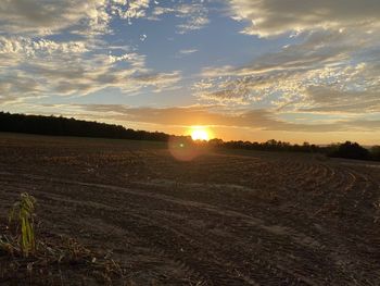 Scenic view of field against sky during sunset