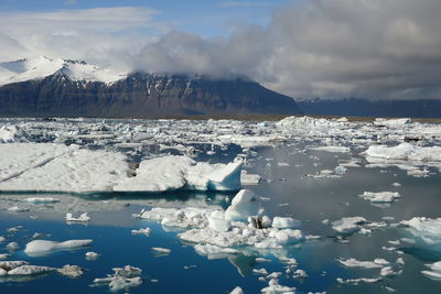 Scenic view of frozen lake against sky