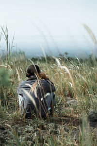 Close-up of crab on field