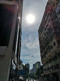 Low angle view of buildings in city against sky