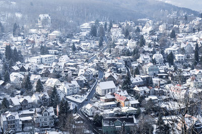 High angle view of buildings in city