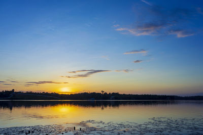 Scenic view of lake against sky during sunset