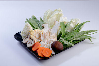 High angle view of vegetables in plate