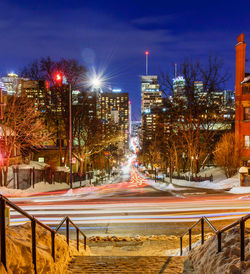 Empty road in winter at night