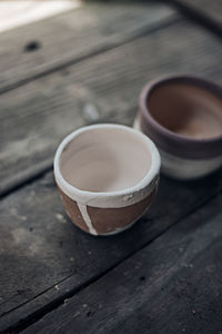 High angle view of tea cup on table