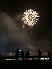 People watching firework display at night