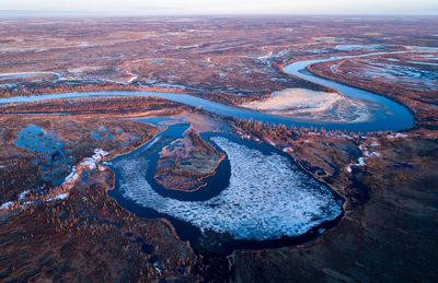 High angle view of dramatic landscape