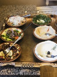 High angle view of food on table