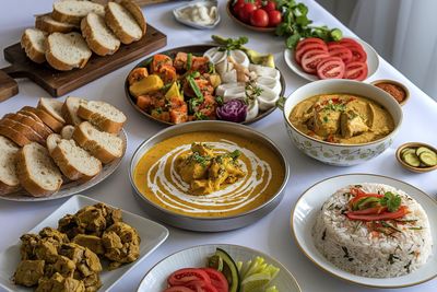 High angle view of food on table