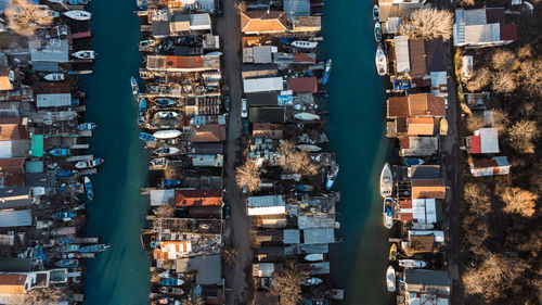 High angle view of buildings in city