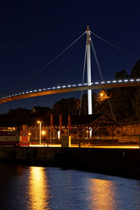 Illuminated bridge over river at night