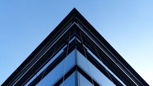 Low angle view of building against clear blue sky