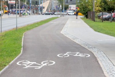 Bicycle lane road marking in the city
