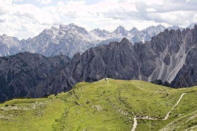 Scenic view of landscape and mountains against sky