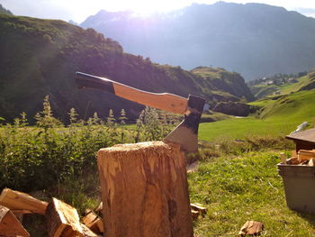 Scenic view of field against mountains