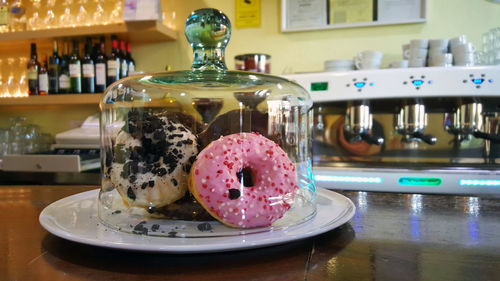 Close-up of dessert served on table
