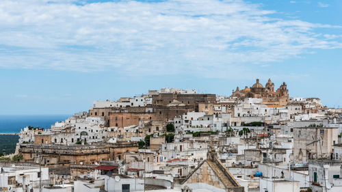 High angle shot of townscape against sky