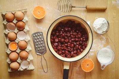 Directly above shot of fruits in bowl on table