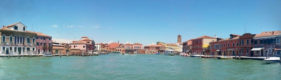 Buildings at waterfront against sky