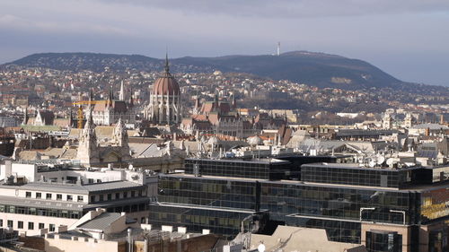 Aerial view of cityscape against sky