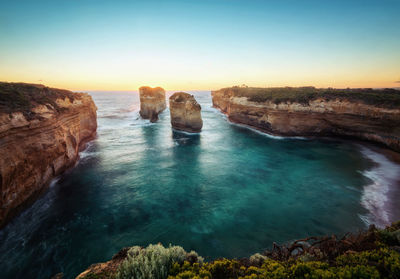 Scenic view of sea against sky during sunset