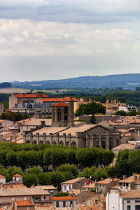 High angle view of townscape against sky