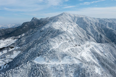 Scenic view of snowcapped mountains against sky