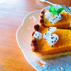 Close-up of tart in plate on table