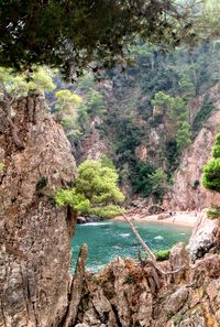 Scenic view of mountain by sea