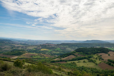 Scenic view of agricultural landscape against sky