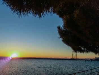 Scenic view of sea against clear sky during sunset