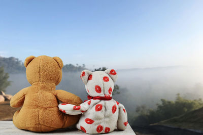 Close-up of stuffed toy against sky