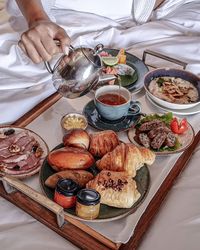 High angle view of food on table