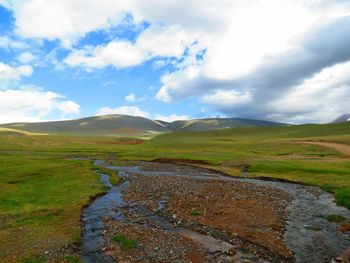 Scenic view of landscape against cloudy sky