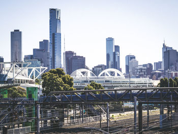 View of cityscape against clear sky