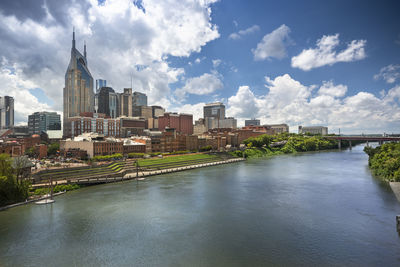 River passing through city buildings