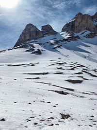 Scenic view of snowcapped mountains against sky