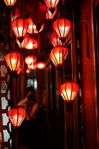 Close-up of illuminated lanterns