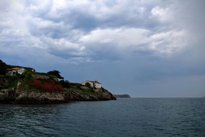 Scenic view of sea against cloudy sky