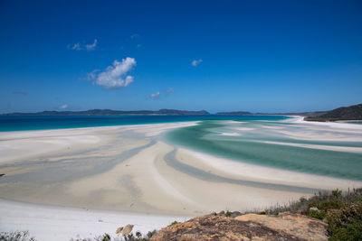 Scenic view of beach against blue sky