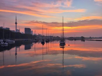 Reflection of clouds in water at sunset