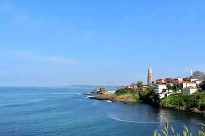 Scenic view of sea against blue sky