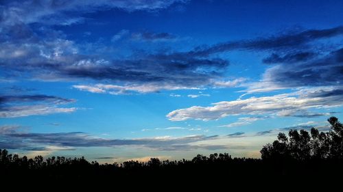 Silhouette of trees against cloudy sky